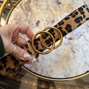 Gold Double Circle Leopard Faux Leather Belt